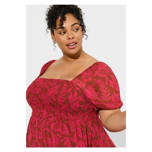 Torrid Pink Smocked Bodice A Line Tea Length Dress Sz.4 NWT - Picture 2 of 16